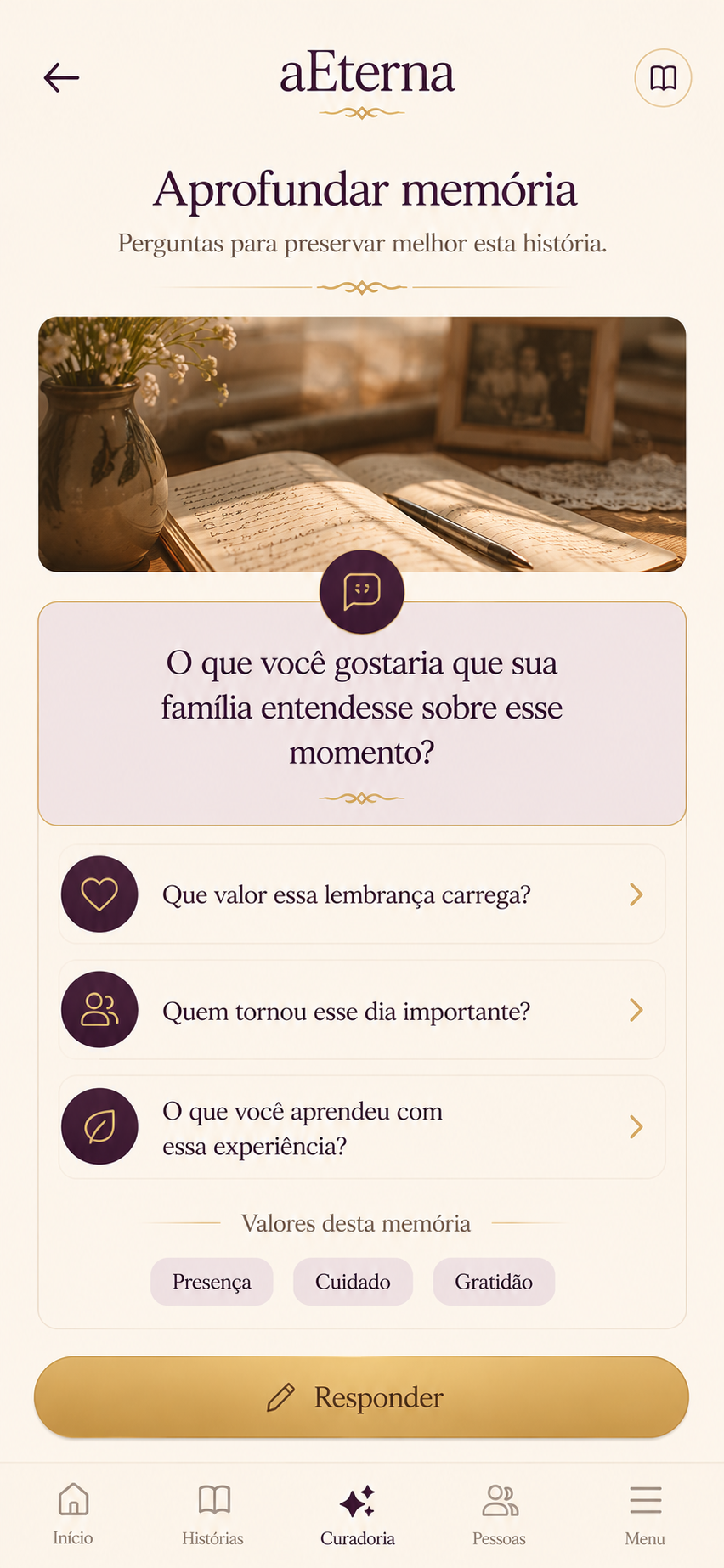 Tela do Curador de Histórias da aEterna